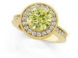 Yellow gold Fancy Yellow Round  Halo Diamond Engagement Ring with Milgrain Pave Band and Four-Prong Setting_136