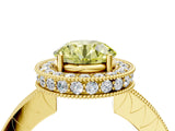 Yellow gold Fancy Yellow Round  Halo Diamond Engagement Ring with Milgrain Pave Band and Four-Prong Setting_139