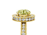 Yellow gold Fancy Yellow Round  Halo Diamond Engagement Ring with Milgrain Pave Band and Four-Prong Setting_140