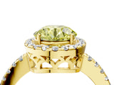 Yellow gold Fancy Yellow Round  Halo Diamond Engagement Ring with Pavé Band and Four-Prong Setting_91