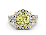 Yellow gold Fancy Yellow Round  Halo Diamond Engagement Ring with Split Shank and Four-Prong Setting