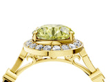 Yellow gold Fancy Yellow Round  Halo Diamond Engagement Ring with Twisted Band and Four-Prong Setting 4