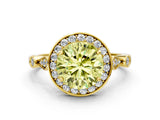 Yellow gold Fancy Yellow Round  Halo Diamond Engagement Ring with Twisted Band and Four-Prong Setting
