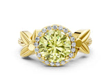 Yellow gold Fancy Yellow Round  Halo Diamond Floral Band with Four-Prong Setting_35