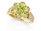 Yellow gold Fancy Yellow Round  Halo Diamond Floral Split Shank Engagement Ring 1