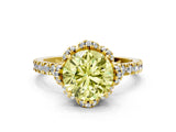 Yellow gold Fancy Yellow Round  Halo Diamond Pave Band Ring with Four-Prong Setting_15