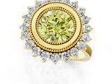 Yellow gold Fancy Yellow Round  Halo Diamond Ring with Milgrain Edge and Round Prong Setting_25