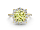 Yellow gold Fancy Yellow Round  Halo Diamond Ring with Pavé Band and Prong Setting