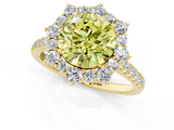 Yellow gold Fancy Yellow Round  Halo Diamond Ring with Pavé Band and Prong Setting_1