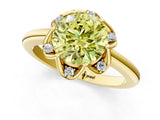 Yellow gold Fancy Yellow Round  Halo Diamond Ring with Round Cluster Setting, Solitaire Band, and Four-Prong Setting_52