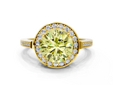 Yellow gold Fancy Yellow Round  Halo Diamond Ring with Split Shank and Four-Prong Setting