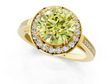 Yellow gold Fancy Yellow Round  Halo Diamond Ring with Split Shank and Four-Prong Setting_1