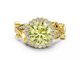 Yellow gold Fancy Yellow Round  Halo Diamond Ring with Vintage Split Shank and Four-Prong Setting