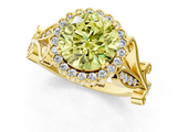 Yellow gold Fancy Yellow Round  Halo Diamond Ring with Vintage Split Shank and Four-Prong Setting_1