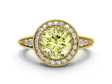 Yellow gold Fancy Yellow Round  Halo Diamond Split Shank Ring with Milgrain Detail_29