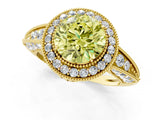 Yellow gold Fancy Yellow Round  Halo Diamond Split Shank Ring with Milgrain Detail_30