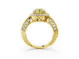 Yellow gold Fancy Yellow Round  Halo Diamond Split Shank Ring with Milgrain Detail_32