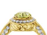 Yellow gold Fancy Yellow Round  Halo Diamond Split Shank Ring with Milgrain Detail_33