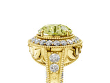Yellow gold Fancy Yellow Round  Halo Diamond Split Shank Ring with Milgrain Detail_34