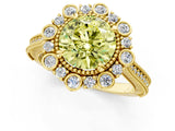 Yellow gold Fancy Yellow Round  Halo Milgrain Pave Diamond Ring with Four-Prong Setting 2