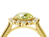 Yellow gold Fancy Yellow Round  Halo Milgrain Pave Diamond Ring with Four-Prong Setting 5