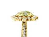 Yellow gold Fancy Yellow Round  Halo Milgrain Pave Diamond Ring with Four-Prong Setting