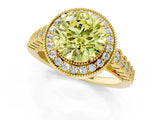 Yellow gold Fancy Yellow Round  Halo Milgrain Solitaire with Bezel Set Side Stones and Pave Band_33