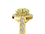 Yellow gold Fancy Yellow Round  Halo Milgrain Solitaire with Bezel Set Side Stones and Pave Band_37