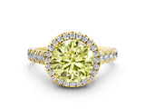 Yellow gold Fancy Yellow Round  Halo Pavé Diamond Engagement Ring with Four-Prong Setting_31