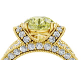 Yellow gold Fancy Yellow Round  Halo Pave Diamond Engagement Ring with Milgrain Detailing_53