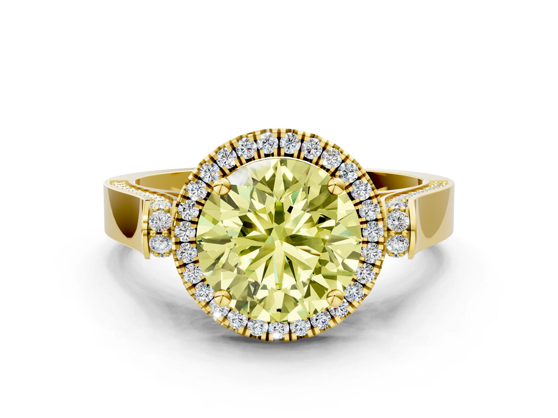 Yellow gold Fancy Yellow Round  Halo Pave Split Shank Prong Setting Ring_26