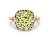 Yellow gold Fancy Yellow Round  Halo Round Diamond Milgrain Pave Engagement Ring_3