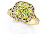 Yellow gold Fancy Yellow Round  Halo Round Diamond Milgrain Pave Engagement Ring_4