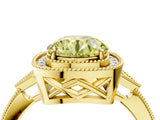 Yellow gold Fancy Yellow Round  Halo Round Diamond Milgrain Pave Engagement Ring_7