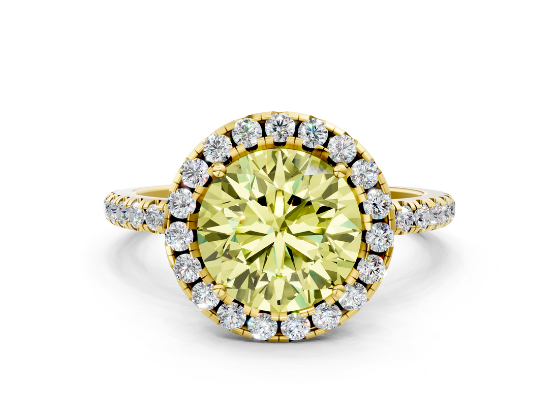 Yellow gold Fancy Yellow Round  Halo Round Diamond Pavé Band Four-Prong Ring_3