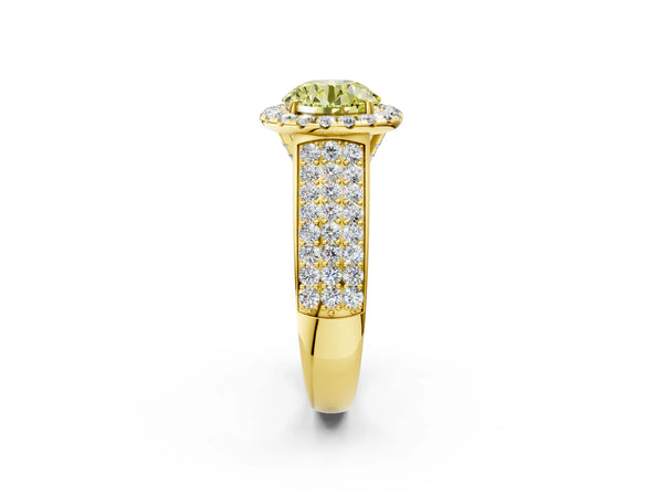 Yellow gold Fancy Yellow Round  Halo Round Diamond Pave Band with Prong Setting