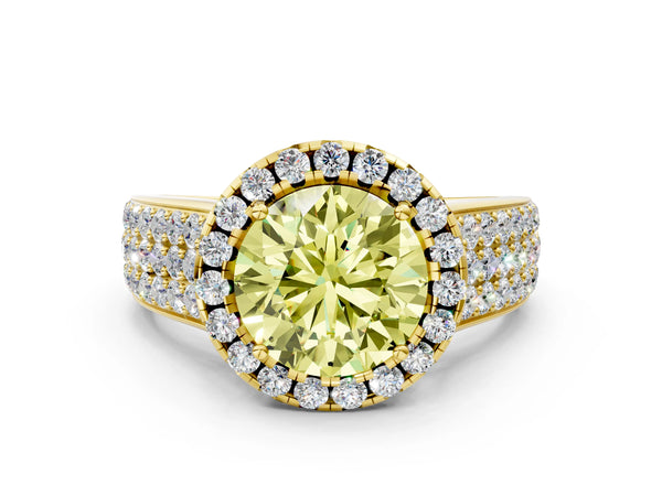 Yellow gold Fancy Yellow Round  Halo Round Diamond Pave Band with Prong Setting