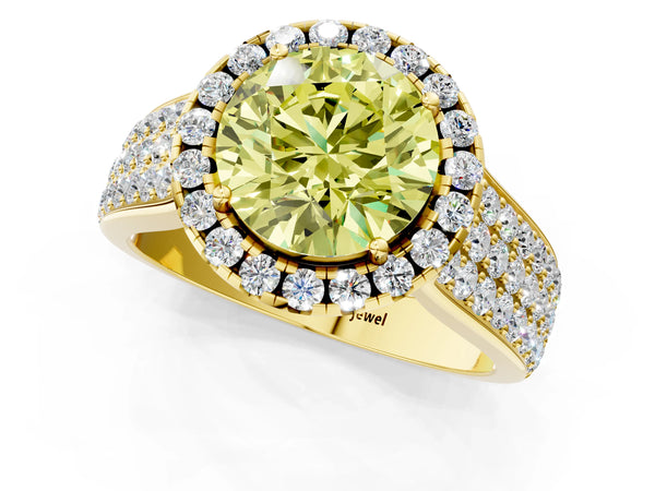 Yellow gold Fancy Yellow Round  Halo Round Diamond Pave Band with Prong Setting