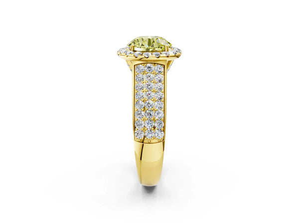 Yellow gold Fancy Yellow Round  Halo Round Diamond Pave Band with Prong Setting