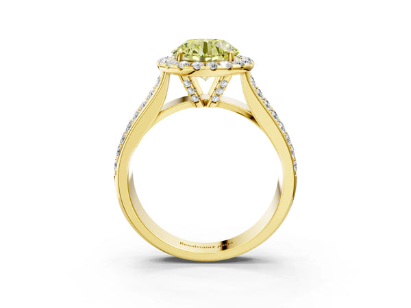 Yellow gold Fancy Yellow Round  Halo Round Diamond Pave Band with Prong Setting