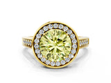 Yellow gold Fancy Yellow Round  Halo Solitaire Diamond Ring with Pave Band and Bezel Setting_29