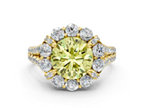 Yellow gold Fancy Yellow Round  Halo Split Shank Diamond Engagement Ring with Pave Band and Four-Prong Setting