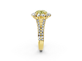 Yellow gold Fancy Yellow Round  Halo Split Shank Diamond Engagement Ring with Pave Band and Four-Prong Setting_2