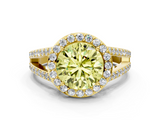 Yellow gold Fancy Yellow Round  Halo Split Shank Diamond Ring with Four-Prong Setting