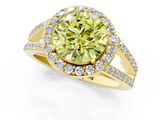 Yellow gold Fancy Yellow Round  Halo Split Shank Diamond Ring with Four-Prong Setting_1