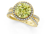 Yellow gold Fancy Yellow Round  Halo Split Shank Diamond Ring with Pavé Setting 1
