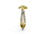 Yellow gold Fancy Yellow Round  Halo Split Shank Diamond Ring with Pavé Setting 2