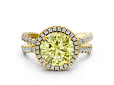 Yellow gold Fancy Yellow Round  Halo Split Shank Diamond Ring with Pavé Setting