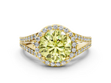 Yellow gold Fancy Yellow Round  Halo Split Shank Diamond Ring with Prong Setting