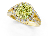 Yellow gold Fancy Yellow Round  Halo Split Shank Diamond Ring with Prong Setting_1